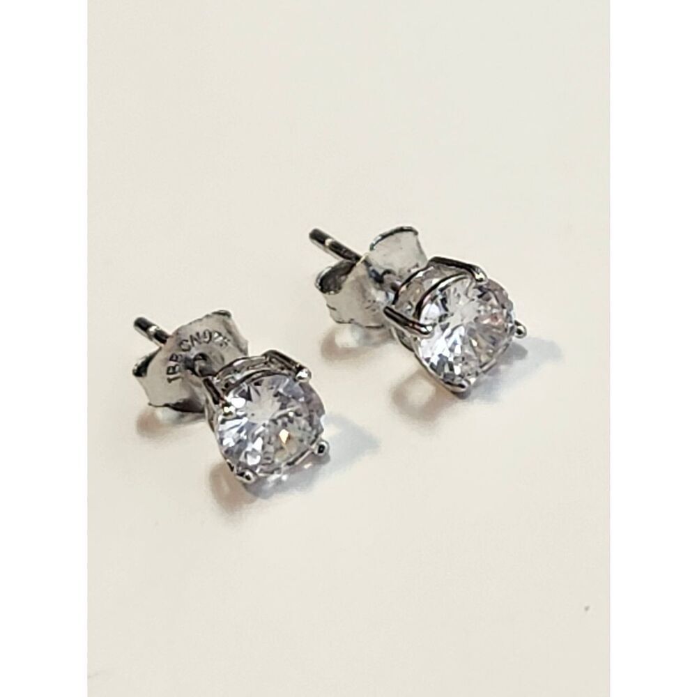 Sterling Silver CZ Stud Earrings - Clear White